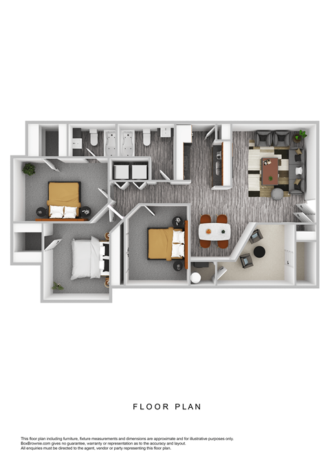 Floor plan for 3 beds, 2 baths, 1053 sqft